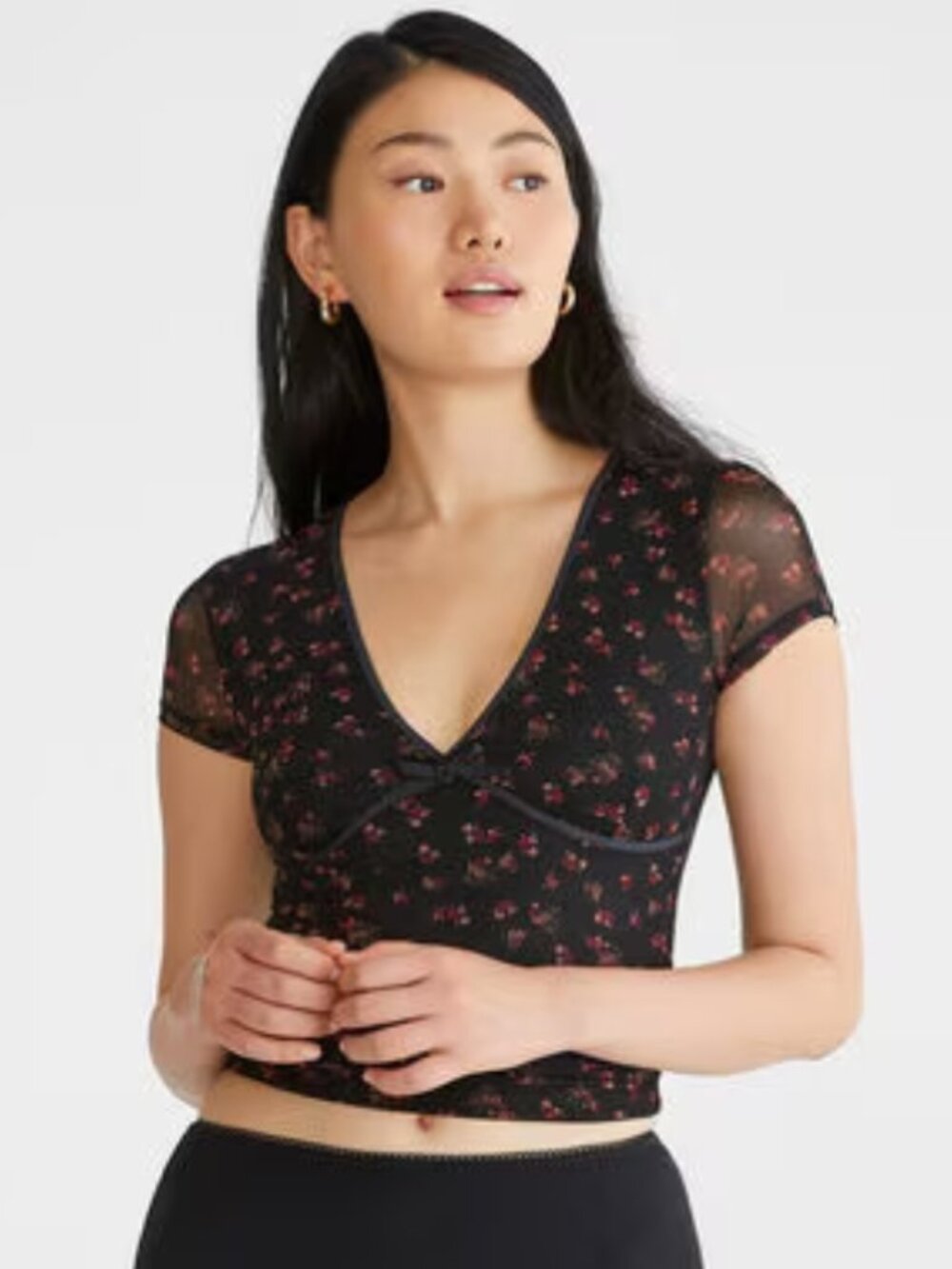 Aeropostale Black Floral Mesh Crop Top - Womens Size 6-8 MEDIUM *NWT*